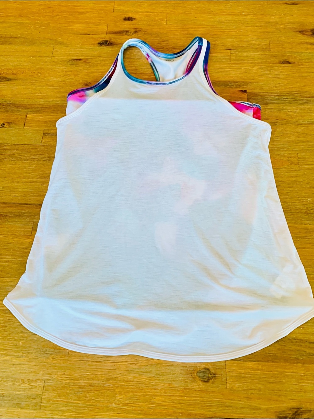Athleta White Racerback Tank with Pink & Blue Accent Sports Bra